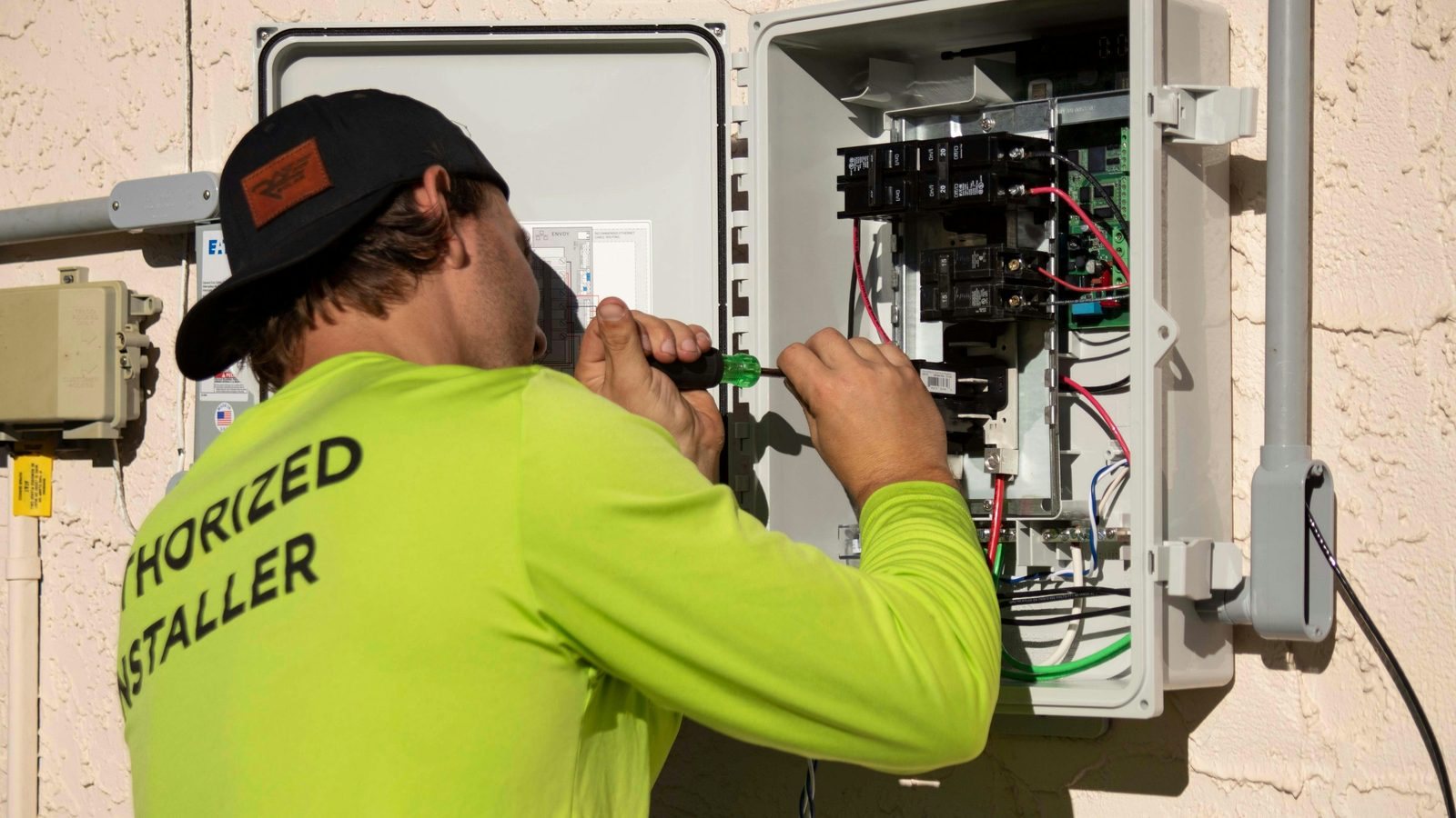 Tradesperson working on an electrical panel